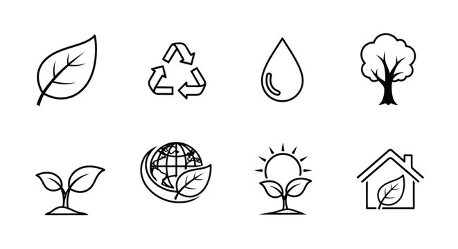 Eco Icons Set: Nature, Recycling, Earth, Growth, Renewable Energy, Home