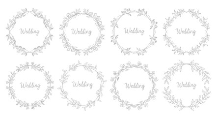 Obraz premium Elegant Wedding Wreath Collection: Floral Borders with 'Wedding' Text