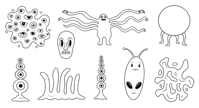 Whimsical Doodle Monsters and Aliens - Hand-Drawn Creatures Collection