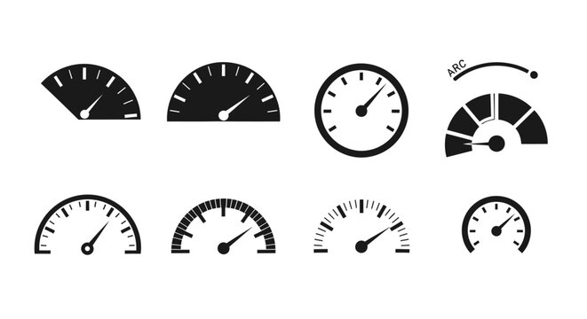 Speedometer Gauge Icons Set - Performance Measurement Vector Graphics