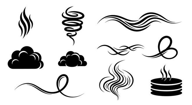 Abstract Smoke Swirls and Wisps Vector Icons Set