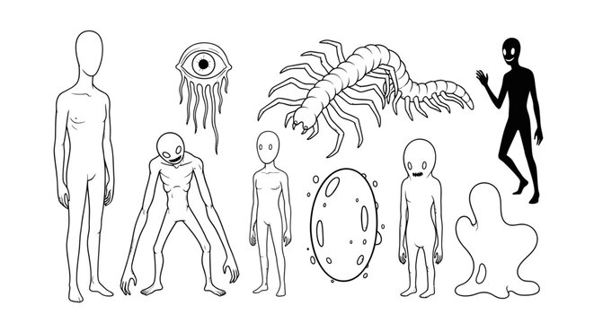 Surreal Alien Creatures and Beings Collection, Hand-Drawn Style