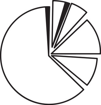 Black and white pie chart with seven sections graph diagram