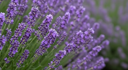 Obraz premium top view of vibrant purple lavender flowers in full bloom