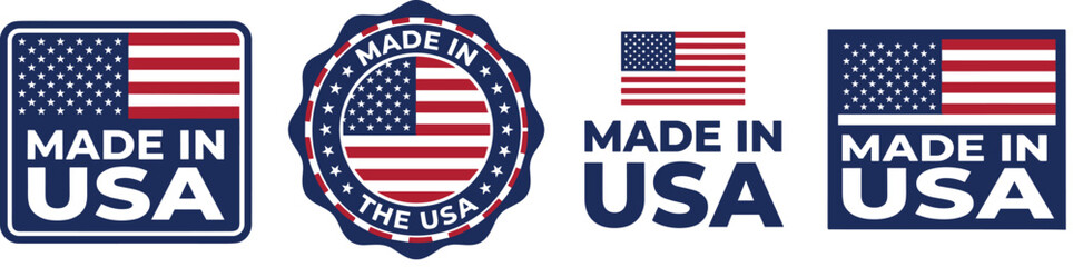 Made in USA Label Set Featuring American Flag Designs for Product Packaging and National Branding © NURUL