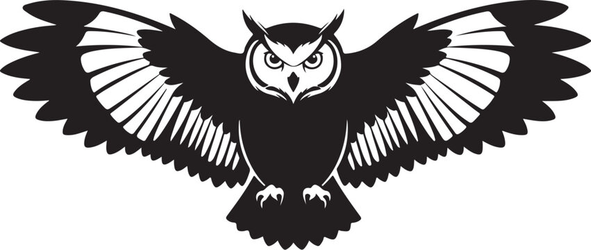 Black owl with wings spread and sharp talons on white bird