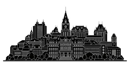 Obraz premium Quebec City skyline silhouette with historic architecture