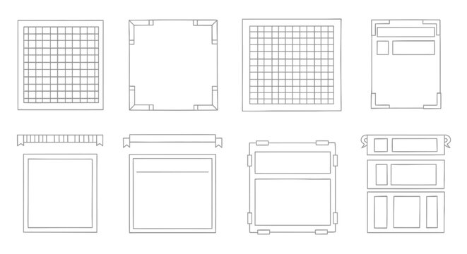 Set of 8 Hand-Drawn Frames and Borders: Grids, Corners, and Layouts