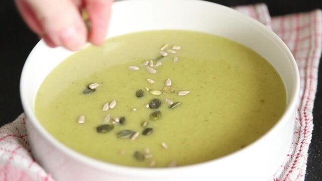 Gazpacho cucumber vegetable soup tasty course snack fresh gourmet food, background on the table, rustic food, top view copy space keto and paleo diet vegetarian and vegan food