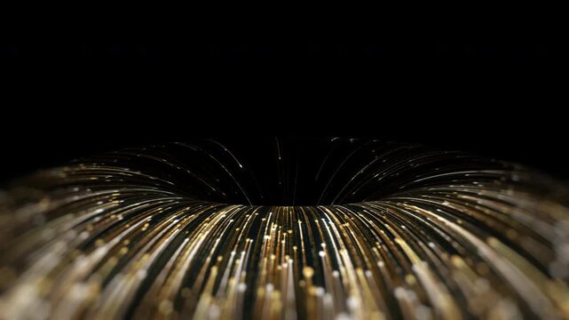 Abstract Golden Light Trails Spiraling into Black Hole.