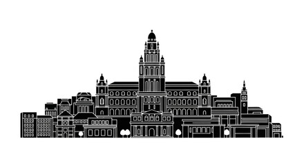 Obraz premium Santiago de Compostela Skyline Silhouette ? Iconic Spanish Landmark Vector Art
