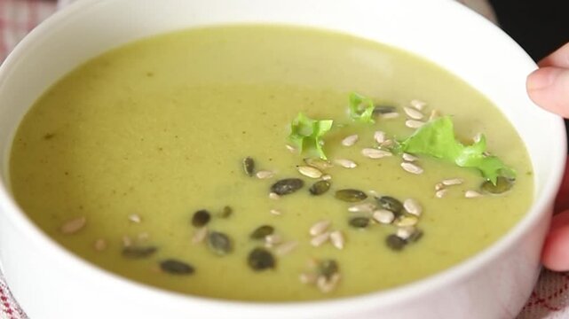 Gazpacho cucumber vegetable soup tasty course snack fresh gourmet food, background on the table, rustic food, top view copy space keto and paleo diet vegetarian and vegan food