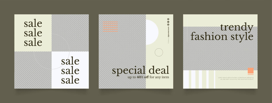 social media template banner fashion sale promotion. fully editable instagram and facebook square post frame puzzle organic sale poster. green vector background