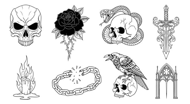 Gothic Tattoo Designs: Skulls, Roses, Ravens, and Swords