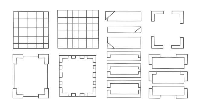 Hand-Drawn Geometric Shapes: Borders, Frames, Grids, and Labels