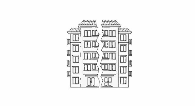 Stylized sketch of a multi-story building split down the middle