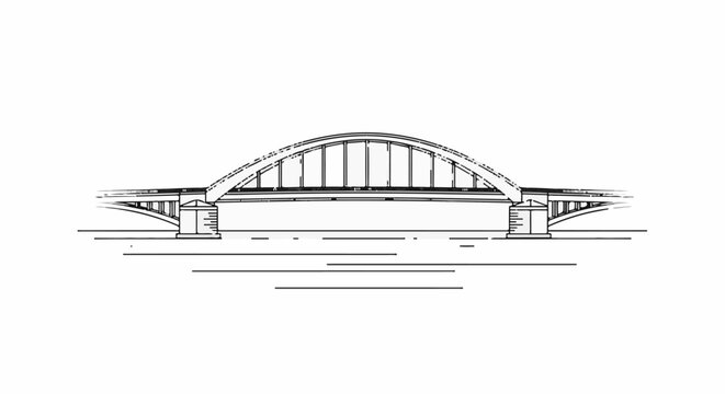 Stylized sketch of an arched bridge spanning over a roadway with supporting piers