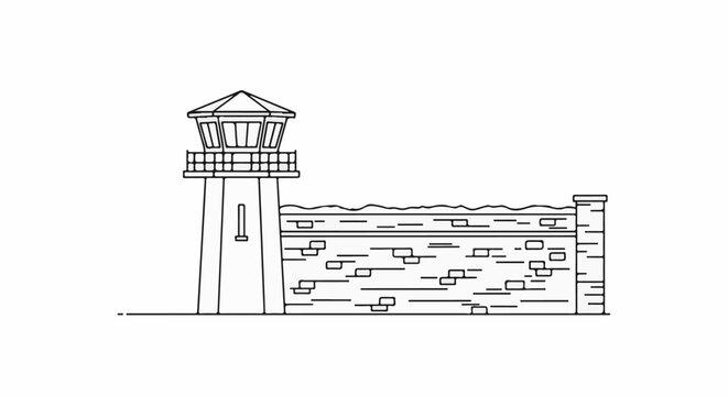 Stylized outline of a guard tower and stone wall with wavy top