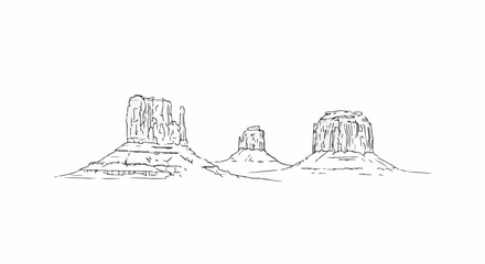 Fototapeta premium Stylized sketch of three iconic desert rock formations under a white sky