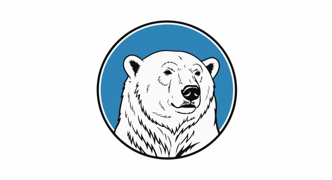 Stylized polar bear head in a blue circle