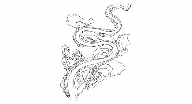 Stylized snake or eel-like creature with swirling form and textured outline