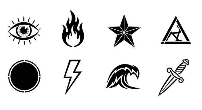 Mystic Symbols Collection: Eye, Fire, Star, Triangle, Circle, Bolt, Wave, Dagger
