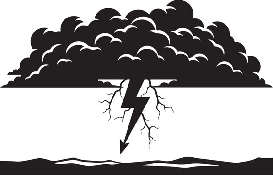 Black storm cloud with lightning striking ground thunder