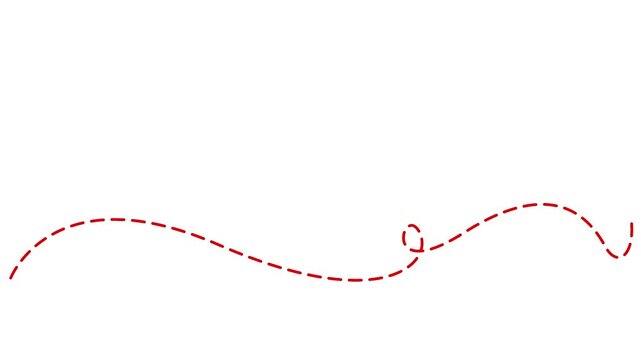 Animated red dotted line waves on white background, motion animated waves, wavy lines dashed line