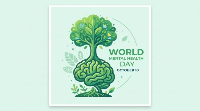 World Mental Health Day Graphic with Brain Tree Illustration