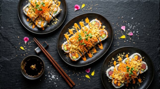 Assorted Sushi Platter with Traditional Soy Sauce and Ginger