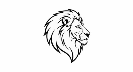 Fototapeta premium Stylized lion's head profile, bold black lines on white, majestic mane