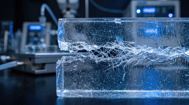 Frozen Polymer Material Fracture Under Stress in Material Science Test