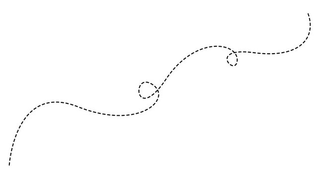 Animated dotted line path animation on white background, motion dashed line motion path
