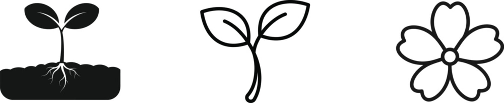 Plant life cycle icons seedling sprout and blossom