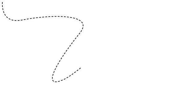 Animated dotted line path animation on white background, motion dashed line, motion path