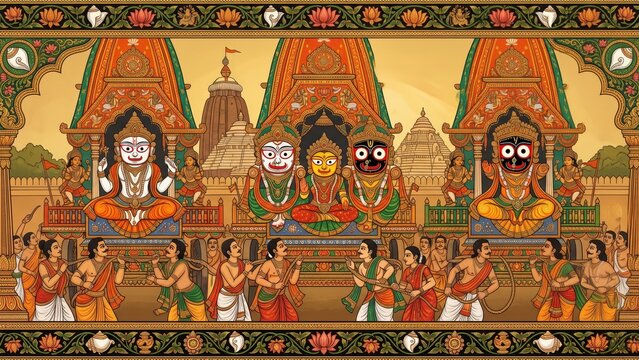 Traditional Jagannath Pattachitra Art &ndash; Odisha Folk Chariot Illustration
