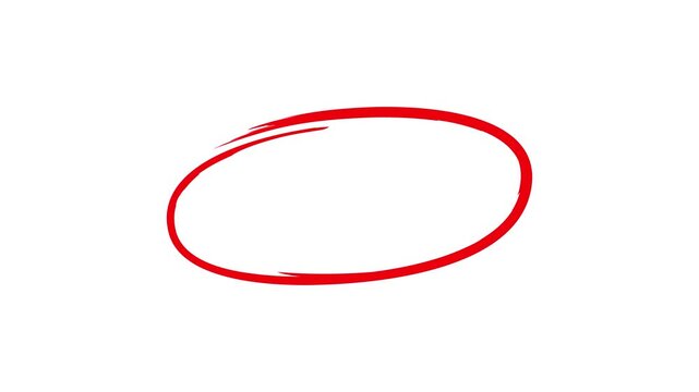 Animated red hand-drawn oval circle drawing video. Highlighting text, oval scribble frame, sketchy highlight, and important information, brush circle effect animation with transparent  background