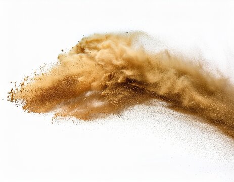 golden sand explosion isolated on white background abstract sand cloud fly wave in the air