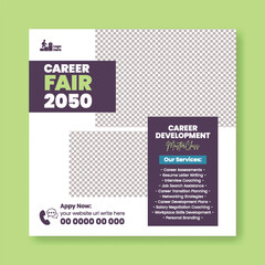 Fototapeta premium Modern Recruitment Marketing Template with Career Fair Job Expo Flyer Poster and Social Media Banner Design for Corporate Hiring and Job Opportunities advertising promo design
