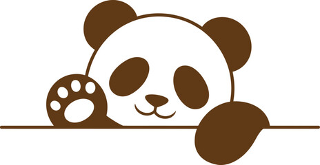 Cute cartoon panda sitting on a simple line with playful brown patches © Tusher