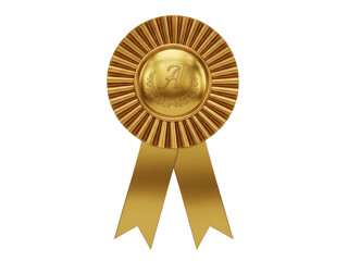 Fototapeta premium Golden award rosette ribbon with decorative elements isolated on transparent background