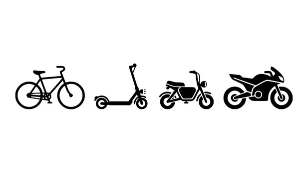 Zero emission transport icon set electric scooter bike EV motorcycle vector illustration isolated on white background