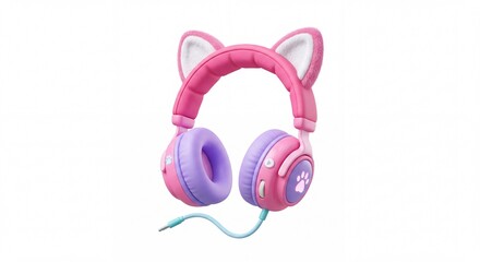 Naklejka premium Cute Pink Cat Ear Headphones for Kids Isolated on White Background