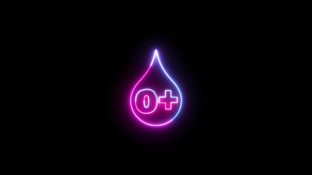 Neon Blood Drop with O Positive Blood Type Icon Glowing with O Positive
