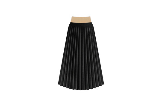 Black pleated maxi midi skirt mockup transparent background