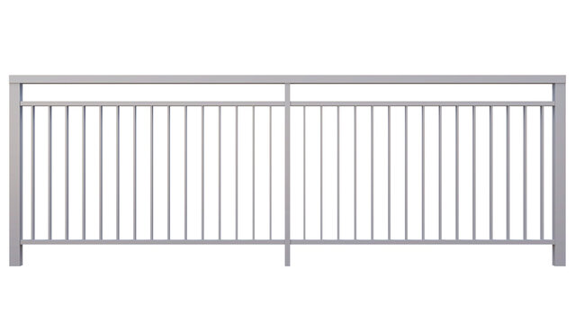 White metal fence section isolated on transparent background for architectural visualization and garden design.
