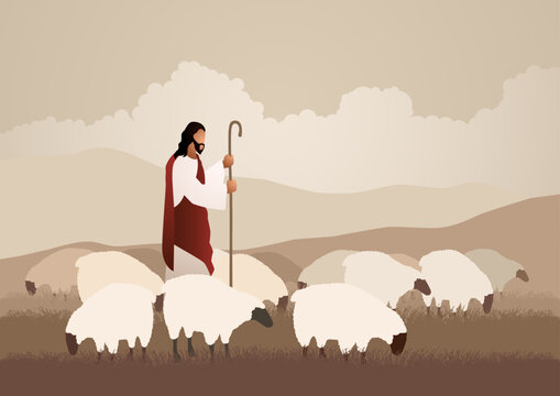Biblical vector illustration series, Jesus The Good Shepherd