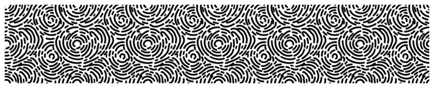 Abstract swirling line pattern banner with circular dashed textures in organic ripple style
