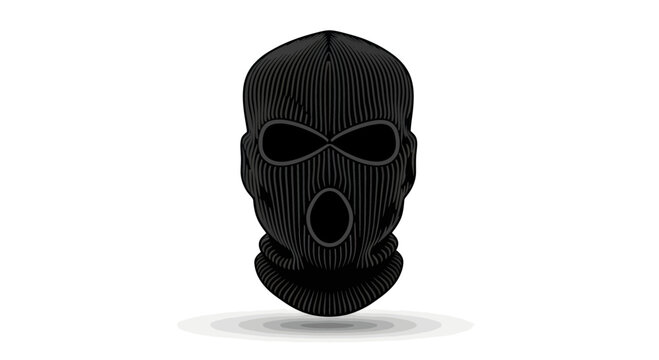 Black Ski Mask Balaclava on White Background, Anonymous Face Cover
