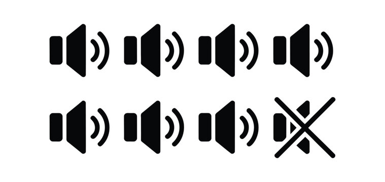 Speaker sound volume interface icons and mute sign with interface